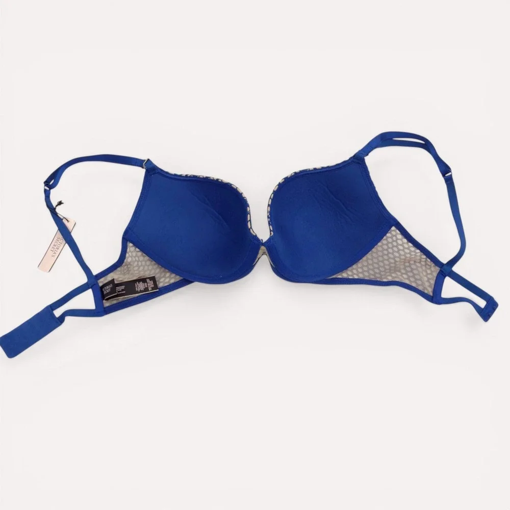 Victoria's Secret Very Sexy Plunge Bra 32D Blue NWT Honeycomb‎ Lace Underwire